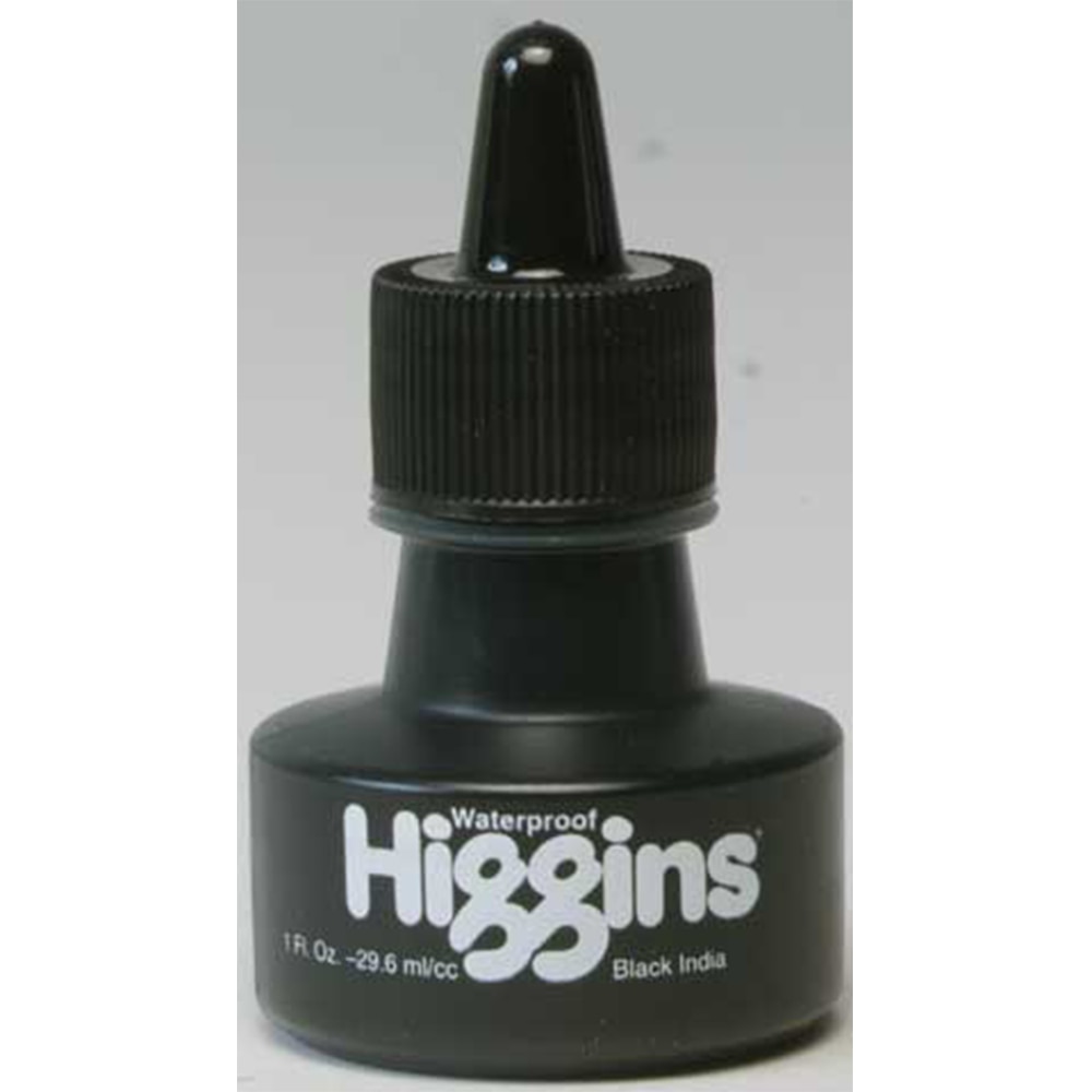 Black, Ink, Art & School, Higgins, Waterproof, India, 1 ounce, 1808